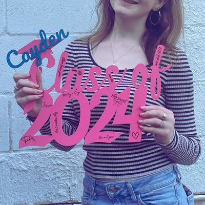 Custom name class of 2024 graduation photo prop and guestbook