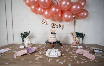 Purple and Rose Gold Baby Shower Setup