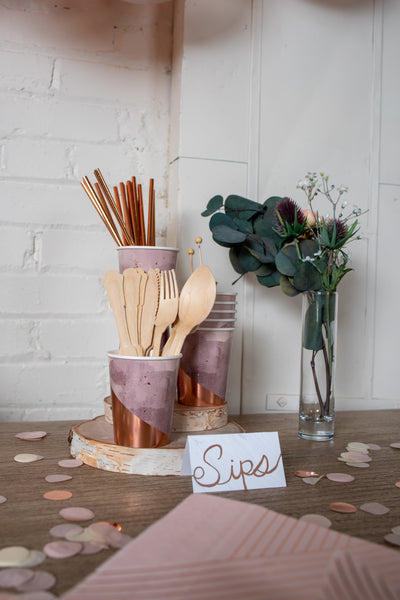 Purple and Rose Gold Foil Party Cups and Utensils