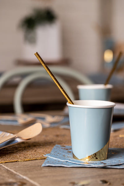 Malibu Blue and Gold Party Cup with Gold Foil Paper Straw