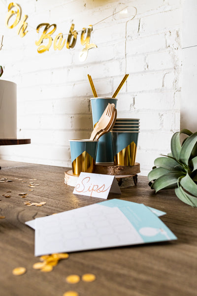 Malibu Blue and Gold Party Cups and Utensils