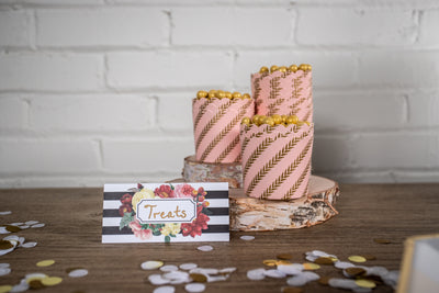 Pink and Gold Leaf Treat Cups with Botanical Place Card