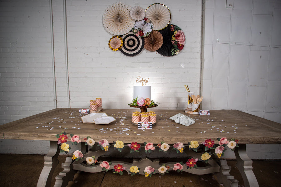 Botanical Party Decor with Decorative Fan Backdrop