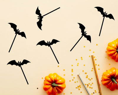 Halloween Bat Cupcake Toppers, Black Acrylic | Set of 12
