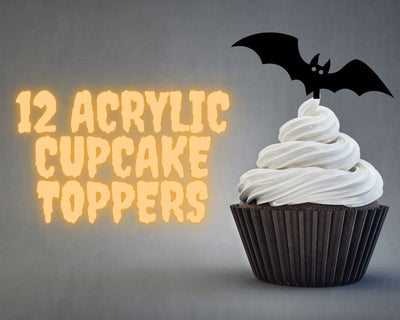 Halloween Bat Cupcake Toppers, Black Acrylic | Set of 12