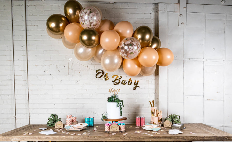 Chic Desert Rose Baby Shower Decor with Balloon Garland