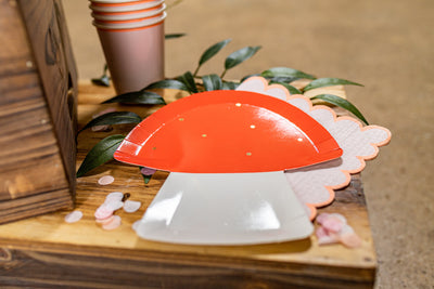 Garden Fairy Party Toadstool Plates with Pink Napkins and Cups