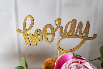 Garden Fairy Party Gold Glitter Hooray Cake Topper