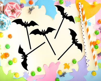 Halloween Bat Cupcake Toppers, Black Acrylic | Set of 12