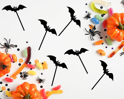 Halloween Bat Cupcake Toppers, Black Acrylic | Set of 12