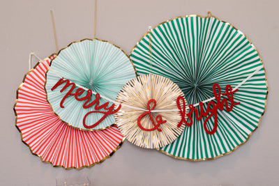Red Merry and Bright Holiday Party Banner and Decorative Fans