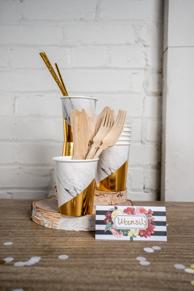 Marble and Gold Foil Party Cups and Utensils