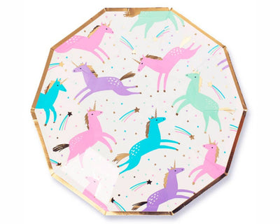 pastel unicorn paper party plates with gold foil