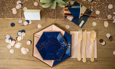Rose Gold Gender Reveal Table Setting
