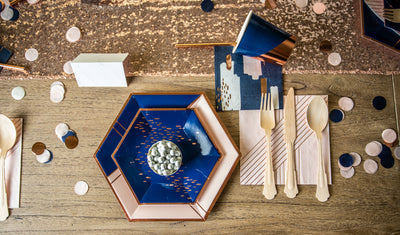 Navy Blue and Pink with Rose Gold Foil Party Tableware