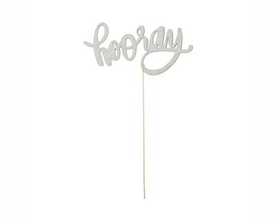 hooray silver glitter cardstock cake topper