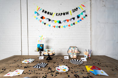 Super Hero Party Backdrop and Dessert Table