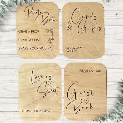 Four piece set modern engraved wooden wedding signs