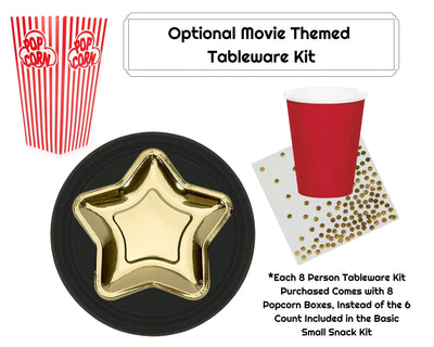 Movie Party Tableware Kit with Gold Foil Accents and Popcorn Boxes