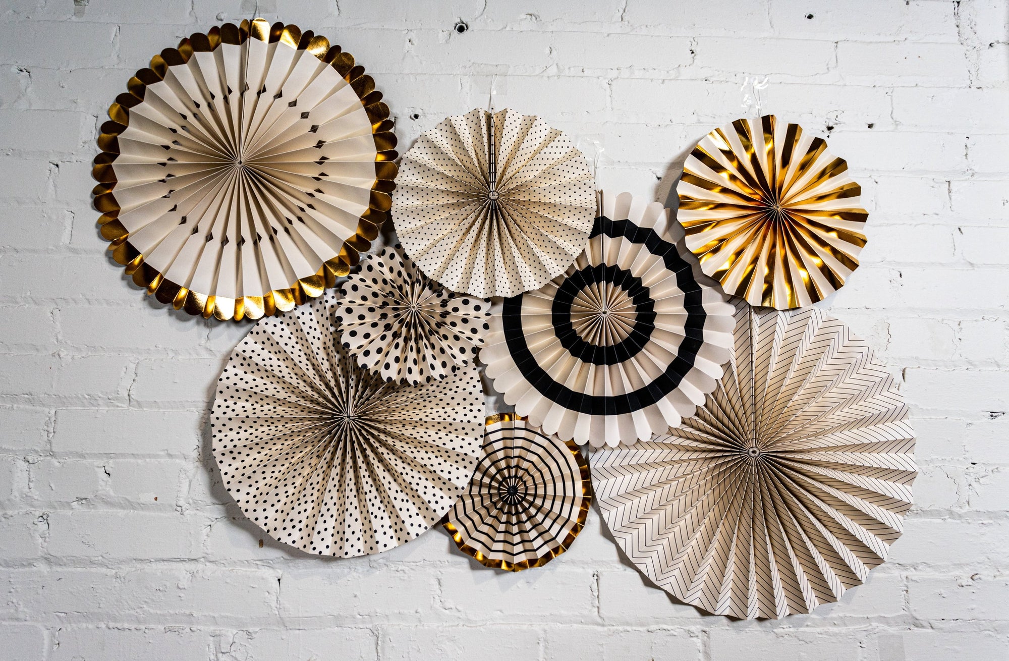White Black and Gold Foil Decorative Party Fans