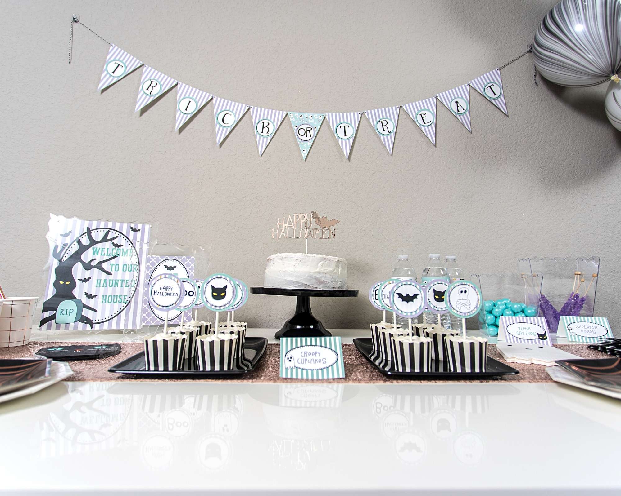 Cute Halloween Party Dessert Table Setup
