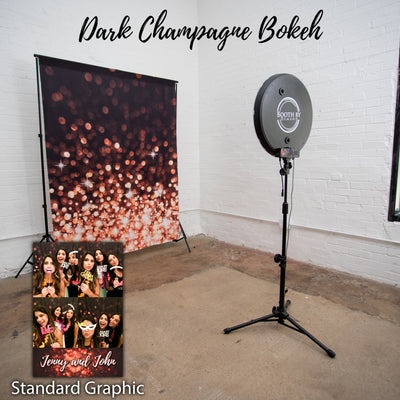 Dark Champagne Bokeh Photo Booth Backdrop with Coordinating Graphic Design