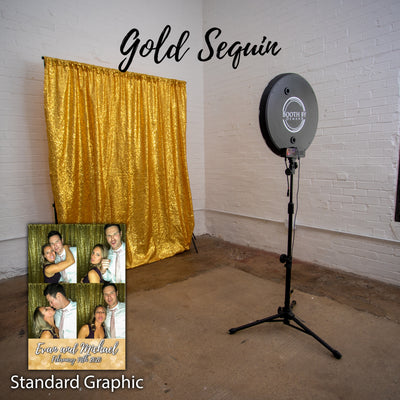 Gold Sequin Photo Booth Backdrop with Coordinating Graphic Design