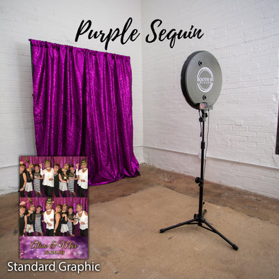 Purple Sequin Photo Booth Backdrop with Coordinating Graphic Design