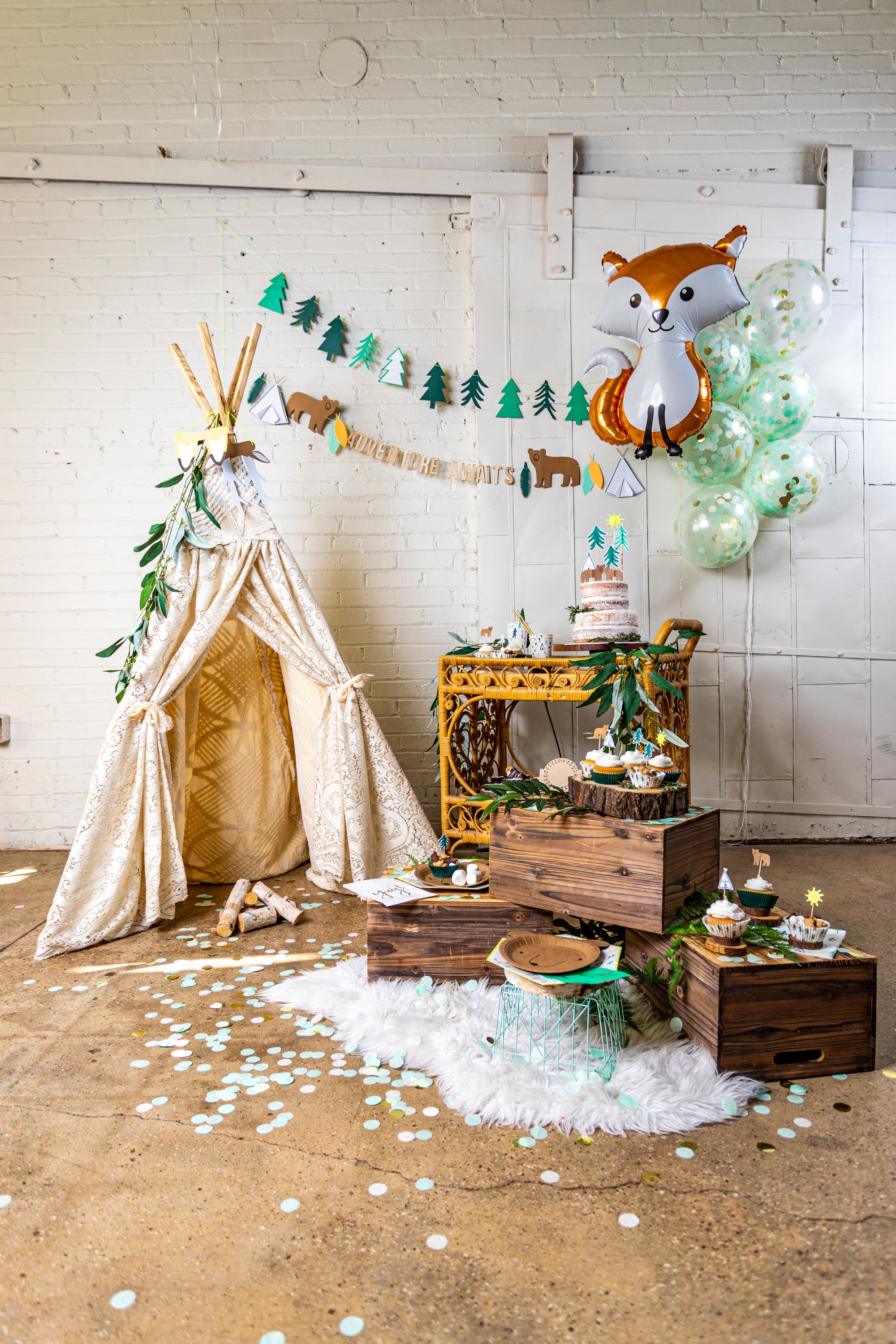 Woodland Adventure Party Setup with Tipi