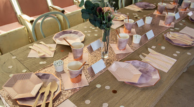 Purple and Rose Gold Party Table Goods