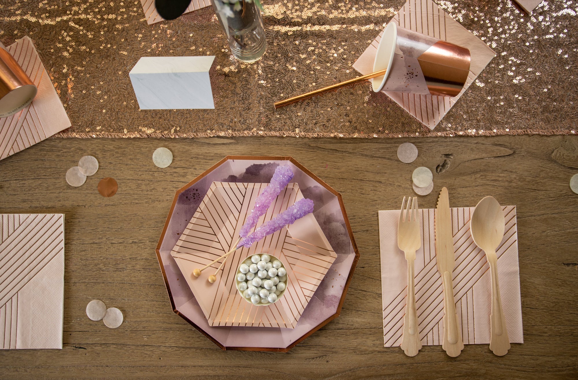 Purple and Rose Gold Party Tableware