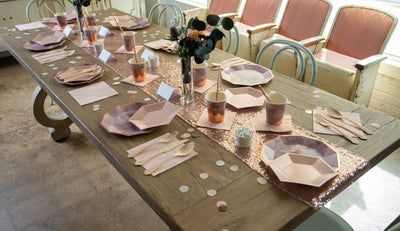 Purple and Rose Gold Party Tablescape