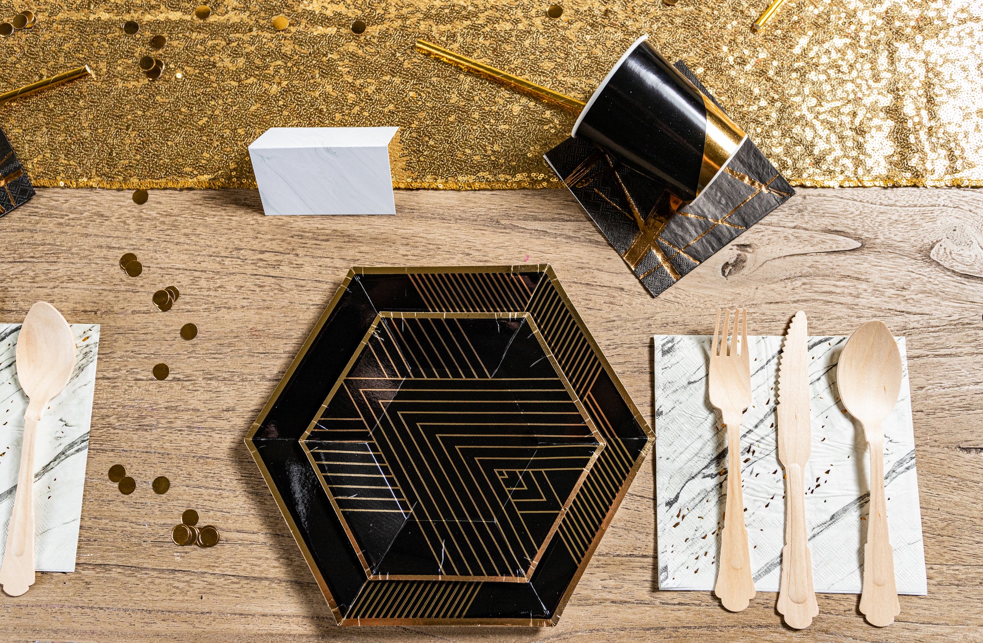 Noir Black and Gold Party Table Setting