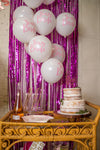 Pink Team Bride Balloons and Hot Pink Fringe Backdrop