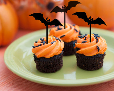 Halloween Bat Cupcake Toppers, Black Acrylic | Set of 12