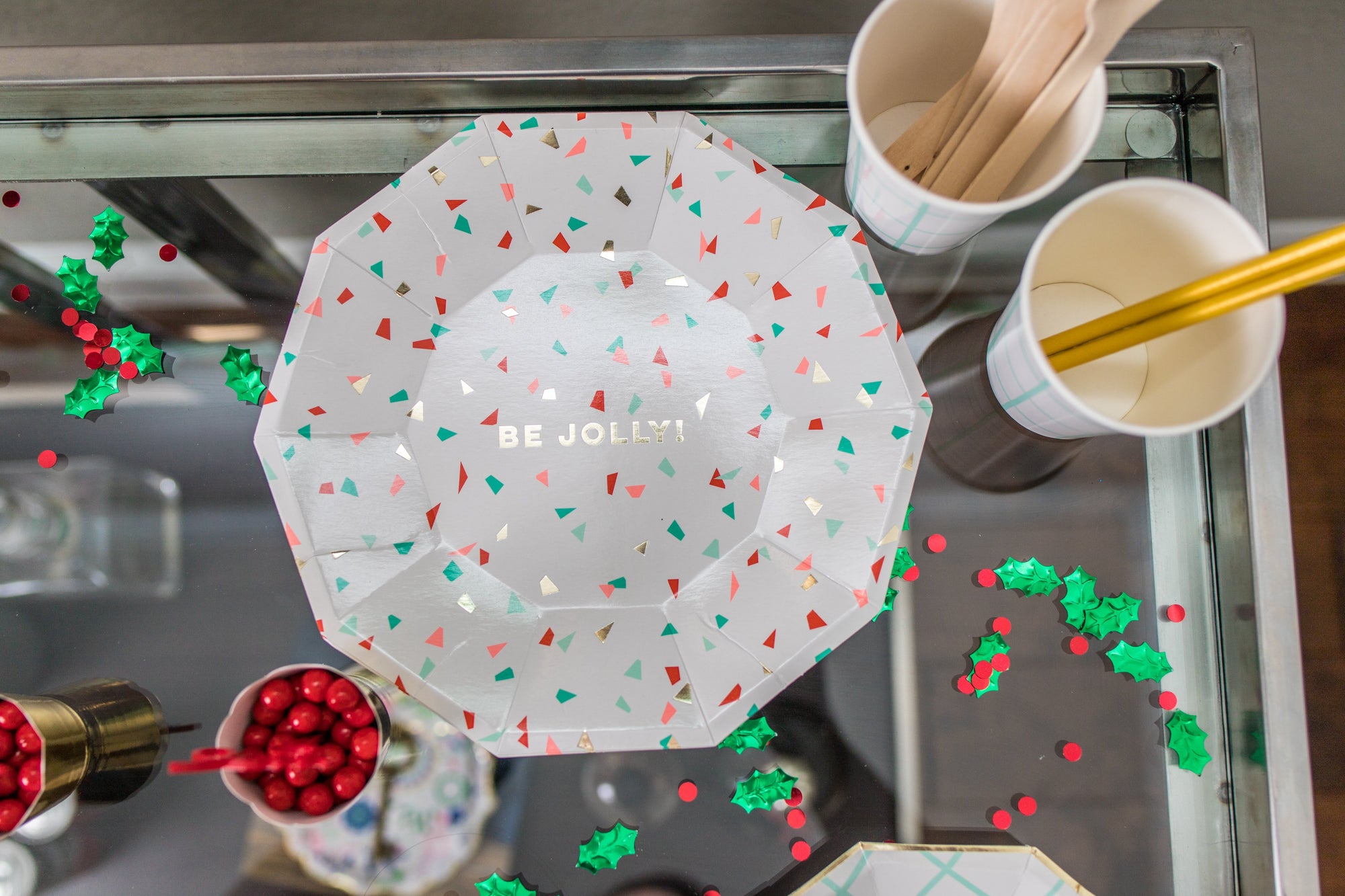 Be Jolly Holiday Party Plates with Cups and Utensils