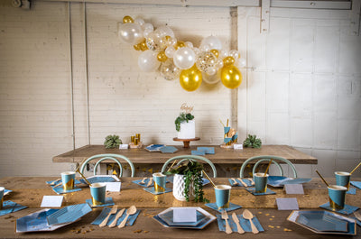 Malibu Blue and Gold Party with Balloon Garland