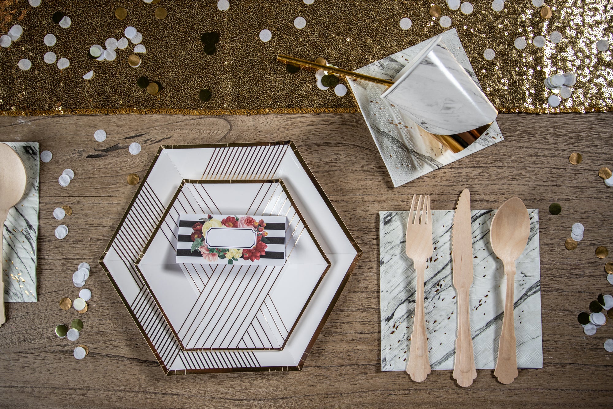 White and Gold Botanical Party Table Setting