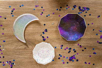 Space Party Plates and Silver Moon Shaped Plate