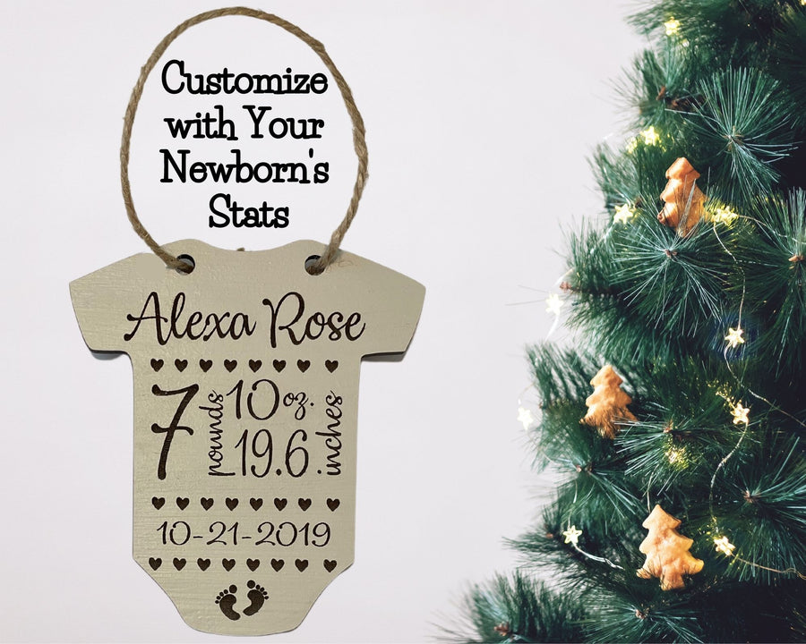 custom newborn stats onesie ornament