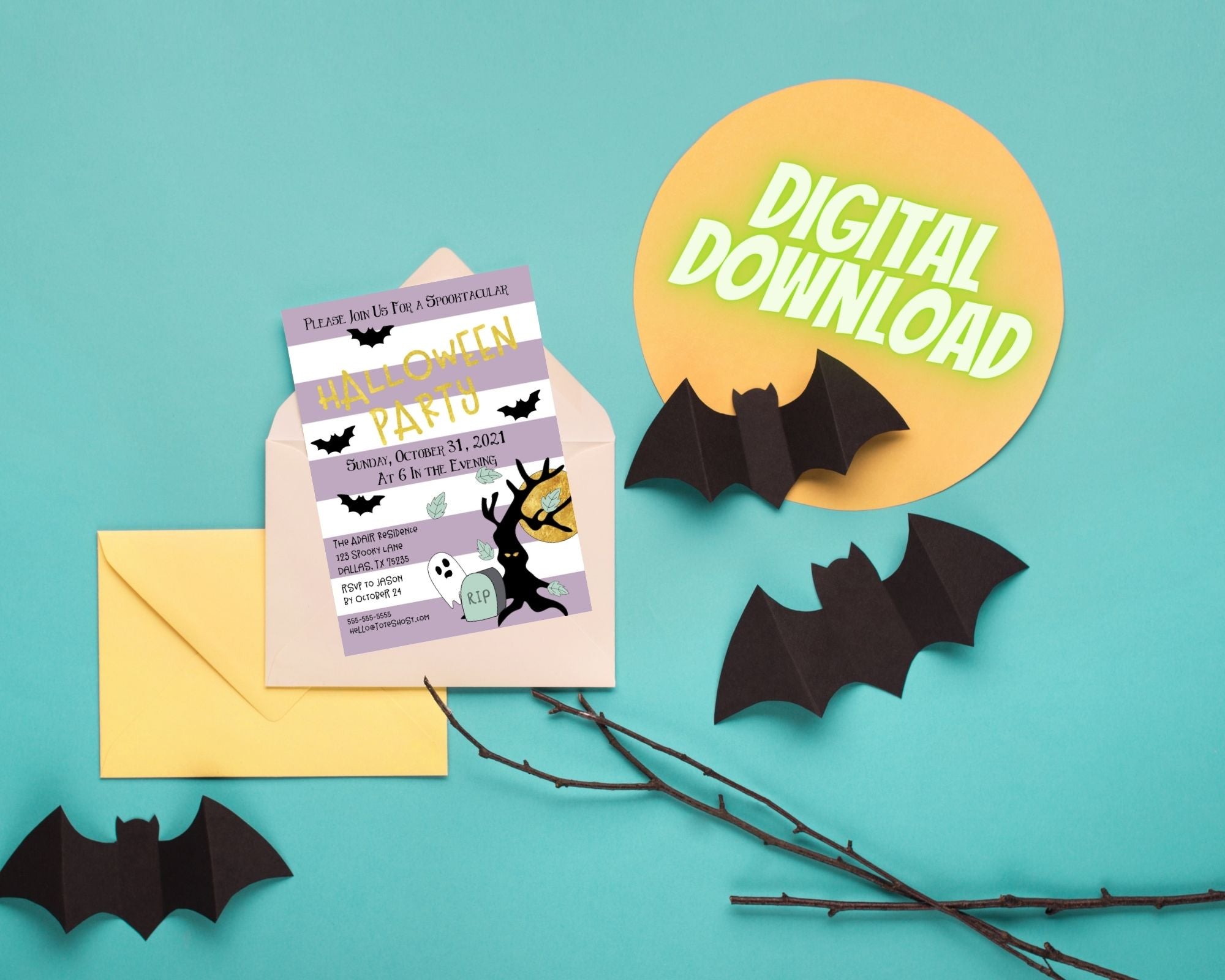 Cute Digital Halloween Party Invitation