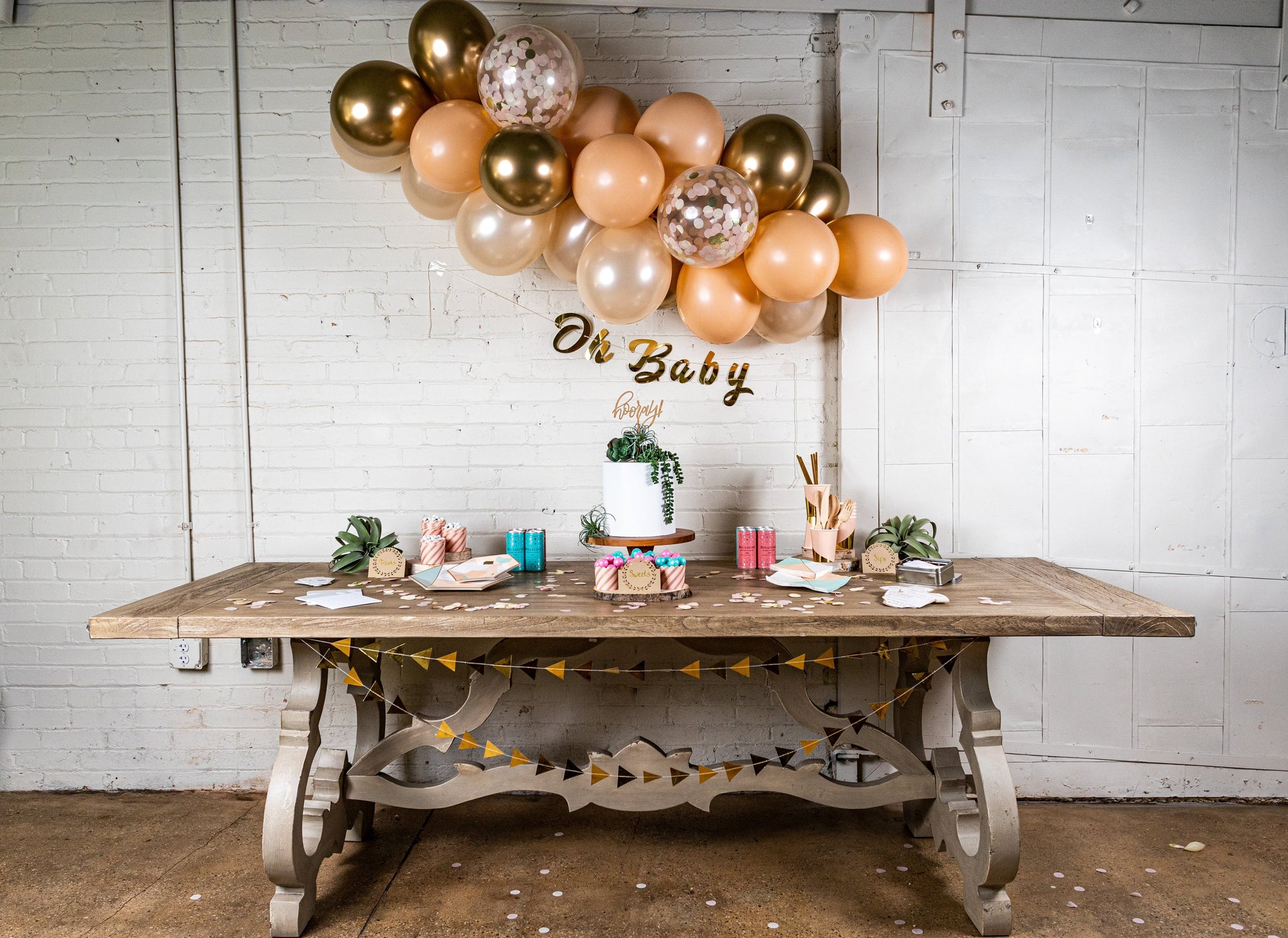 Chic Desert Rose Baby Shower Decor with Balloon Garland