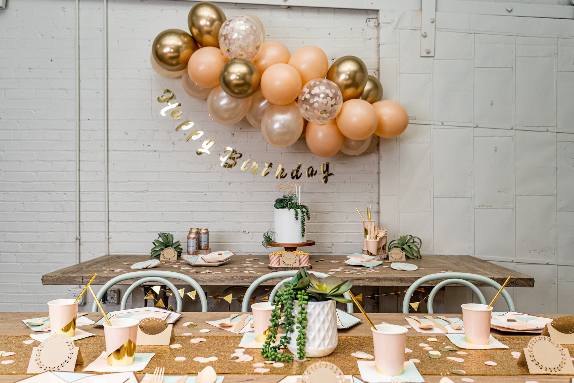 Chic Desert Rose Birthday Party with Balloon Garland
