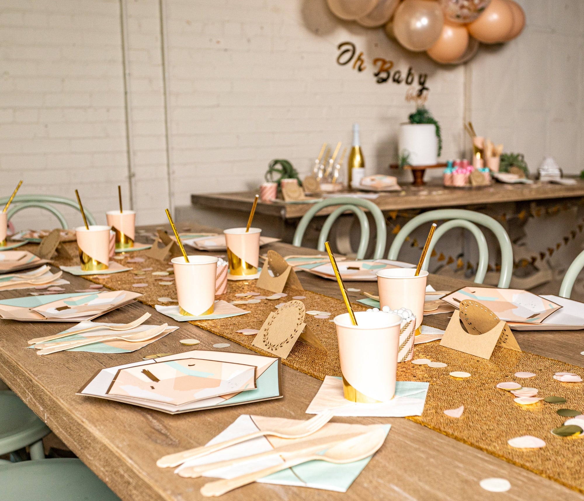 Chic Desert Rose Baby Shower Table Setup