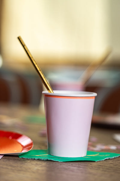 Pink Pastel Party Cup with Gold Foil Paper Straw