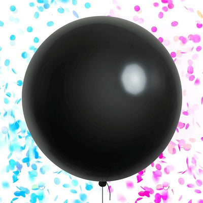 Giant Black Gender Reveal Balloon with Blue and Pink Confetti