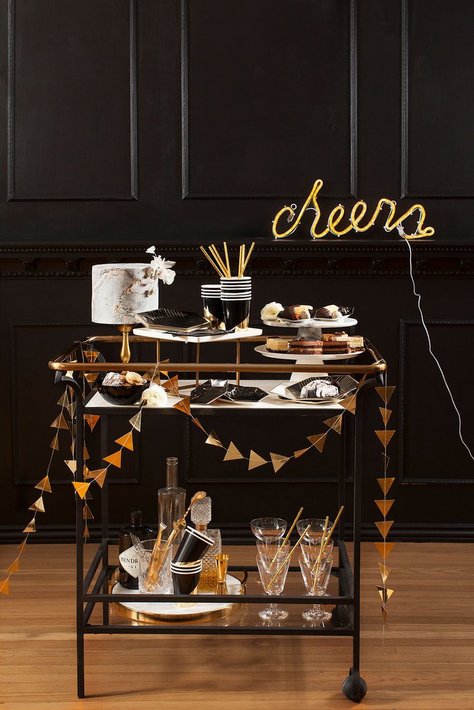 Noir Black and Gold Party Bar Cart