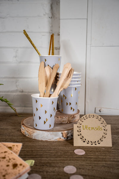 Grey and Peach Boho Party Cups and Utensils