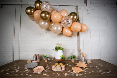 Grey and Peach Boho Party with Balloon Garland