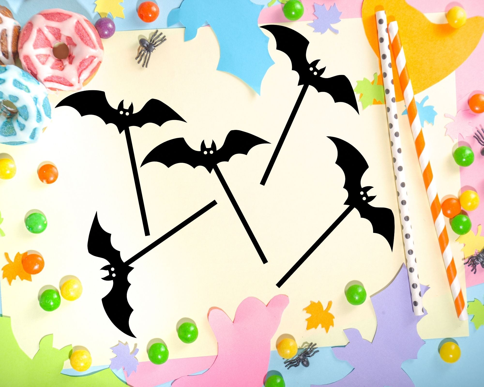 Halloween Bat Cupcake Toppers, Black Acrylic | Set of 12